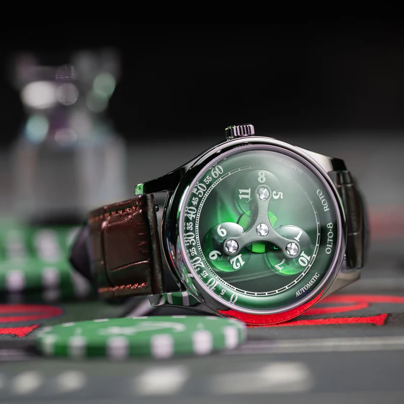 Srebrny zegarek męski OLTO-8 ze skórzanym paskiem ROTO Jade Green Dial Upgraded 39MM Automatic