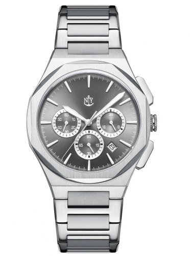 Męski srebrny zegarek NYI Watches ze stalowym paskiem Fulton 2.0 - Silver 42MM