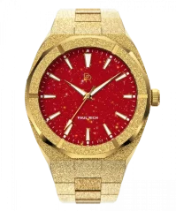 Relógio de ouro de homem Paul Rich com bracelete de aço Frosted Star Dust - Gold Red 42MM