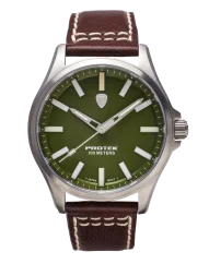 Men's silver ProTek Watch with leather strap Field Series 3005 40MM