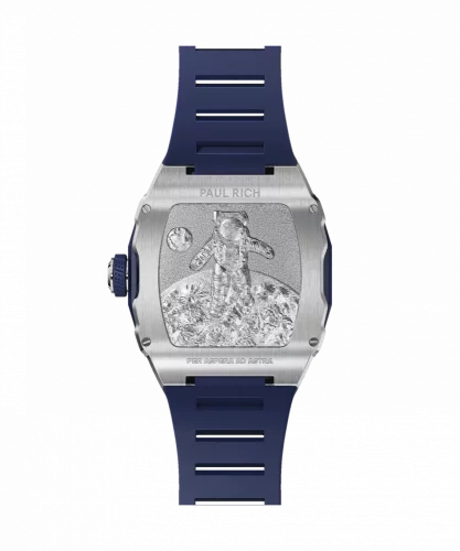 Paul Rich Watch zilveren herenhorloge met rubberen band Frosted Astro Day & Date Lunar - Silver / Blue 42,5MM
