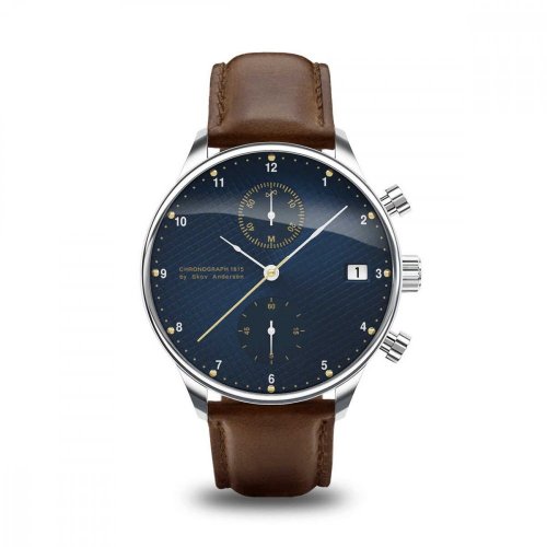 Reloj About Vintage plateado para hombre con cinturón de cuero genuino Chronograph Blue Turtle 1815 41MM