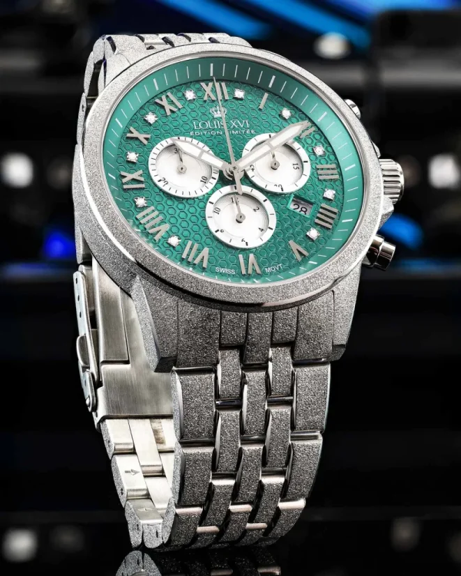 Men's silver Louis XVI watch with steel strap Frosted Aramis 2.0 With Diamonds - 3625 Silver 43MM