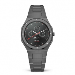Černé pánské hodinky Valuchi Watches s ocelovým páskem Lunar Calendar - Gunmetal Black 40MM
