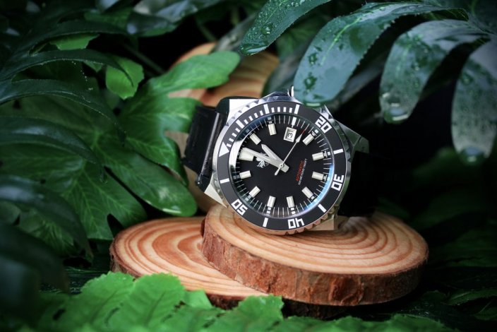 Srebrny zegarek męski Phoibos Watches z gumowym paskiem Levithan PY032C DLC 500M - Automatic 45MM
