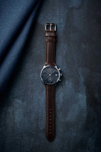 Ασημένιο ρολόι About Vintage για άντρες με ζώνη από γνήσιο δέρμα Chronograph Blue Turtle 1815 41MM