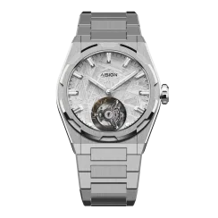 Relógio Aisiondesign Watches prata para homens com pulseira de aço Tourbillon - Meteorite Dial Silver 41MM
