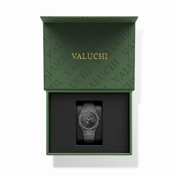Men's black Valuchi watch with steel strap Lunar Calendar - Gunmetal Black 40MM