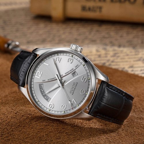 Strieborné pánske hodinky Epos s koženým pásikom Passion 3402.142.20.38.25 43MM Automatic