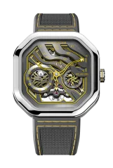 Srebrny zegarek męski Agelocer Watches z gumowym paskiem Volcano Series Silver / Yellow 44.5MM Automatic