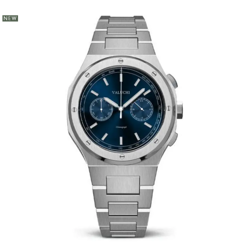 Relógio Valuchi Watches de prata para homem com pulseira de aço Chronograph - Silver Blue 40MM