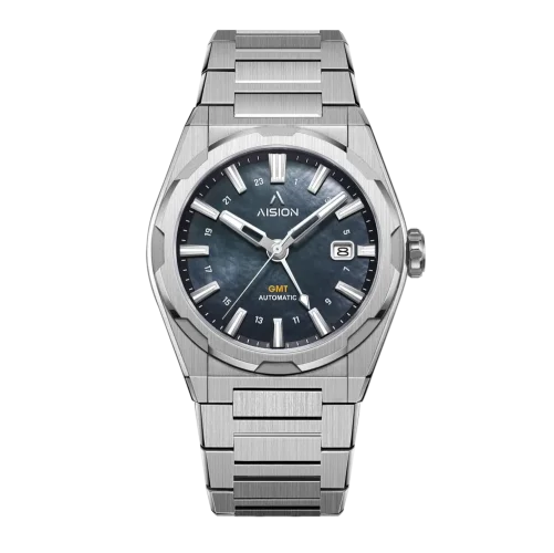 Men's silver Aisiondesign Watch with steel strap HANG GMT - Grey MOP 41MM Automatic