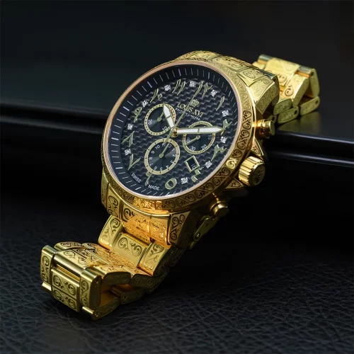 Relógio masculino Louis XVI de ouro com pulseira de aço Palais Royale 1094 - Gold 43MM