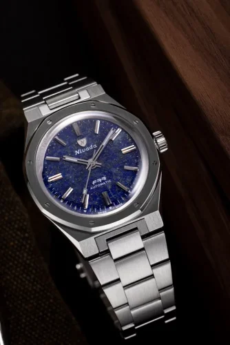Relógio Nivada Grenchen prata para homem com bracelete em aço F77 LAPIS LAZULI 68009A77 37MM Automatic