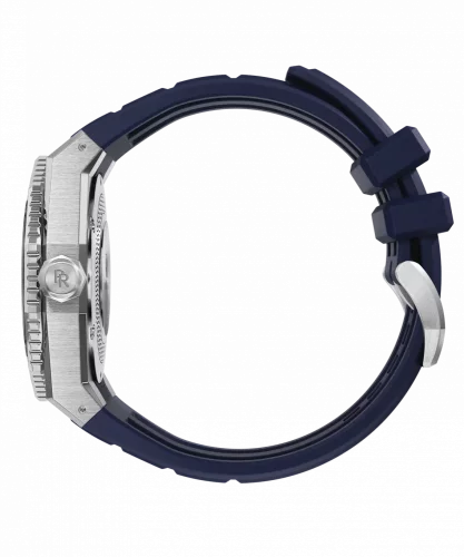 Montre Paul Rich pour homme de couleur argent avec bracelet en caoutchouc Aquacarbon Pro Horizon Blue - Sunray 43MM