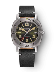 Męski srebrny zegarek Nivada Grenchen ze skórzanym paskiem Pacman Depthmaster 14103A09 39MM Automatic