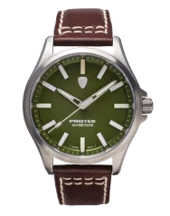 Strieborné pánske hodinky ProTek Watches s koženým pásikom Field Series 3005 40MM