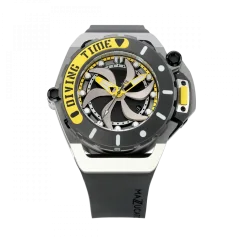 Zwart herenhorloge van Mazzucato met een rubberen band RIM Scuba Black / Yellow - 48MM Automatic