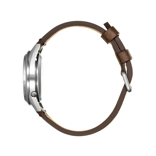 Men's silver Praesidus watch with leather strap Rec Spec - Khaki Brown Leather 38MM Automatic