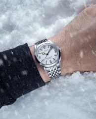 Men's silver Nivada Grenchen watch with leather strap Super Antarctic White 3.6.9 Cream 32066A10 38MM