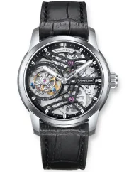 Stříbrné pánské hodinky Waldhoff s koženým páskem Quantum Ti Obsidian Black 49,8MM Automatic
