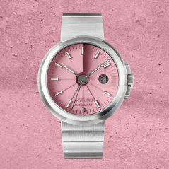 Męski srebrny zegarek 22Designstudio Watches ze stalowym paskiem Concrete Sport Pink 45MM Automati