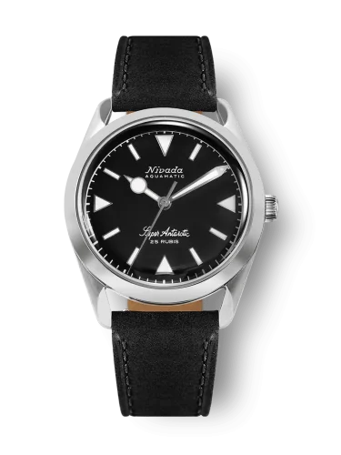 Relógio Nivada Grenchen prata para homens com pulseira de couro Super Antarctic 32025A 38MM Automatic