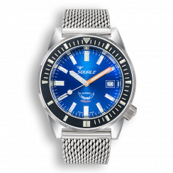 Strieborné pánske hodinky Squale s oceľovým pásikom Matic Dark Blue Mesh - Silver 44MM Automatic
