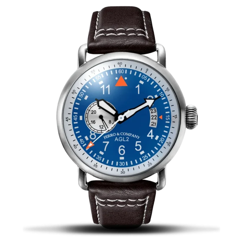 Men's silver Ferro & Company with leather strap AGL 2 Automatic 24H Blue 42MM Automatic