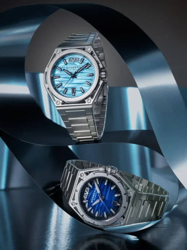 Men's silver Bomberg Watch with steel strap EDGE CYAN 43MM Automatic