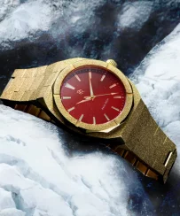 Goldene Herrenuhr Paul Rich mit Stahlband Frosted Star Dust - Gold Red 45MM