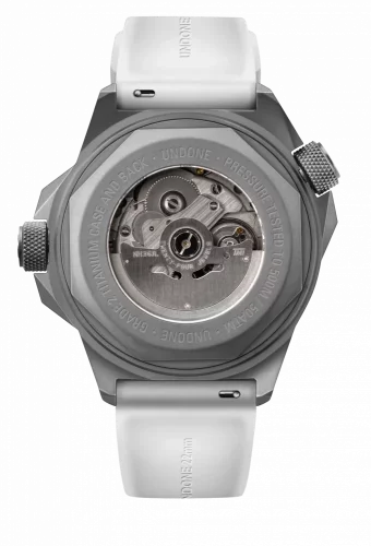 Relógio Undone Watches prata para homens com pulseira de borracha AquaLume White 43MM Automatic