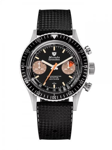 Męski srebrny zegarek Nivada Grenchen z gumowym paskiem Orange Boy 86012M01 38MM Manual