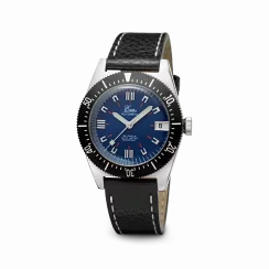 Men's silver Eza watch with leather strap 1972 Blue Limited Edition - 36MM Automatic