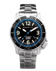Stříbrné pánské hodinky Momentum s ocelovým páskem Torpedo Blast Eclipse Solar Blue 44MM