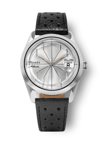 Stříbrné pánské hodinky Nivada Grenchen s koženým páskem Antarctic Spider 32023A10 38MM Automatic