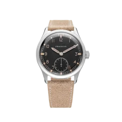 Relógio Praesidus prata para homens com pulseira de couro DD-45 Patina 38MM Automatic