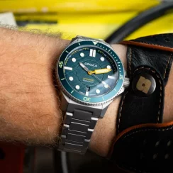 Stříbrné pánské hodinky Circula s ocelovým páskem DiveSport Titan - Petrol / Black DLC Titanium 42MM Automatic