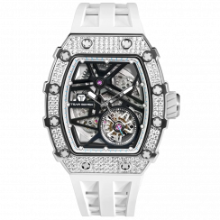 Srebrny zegarek męski Tsar Bomba Watch z gumką TB8209D - Silver / White Automatic 43,5MM