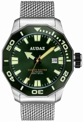 Ασημένιο ρολόι Audaz Watches για άντρες με ιμάντα από χάλυβα Marine Master ADZ-3000-03 - Automatic 44MM