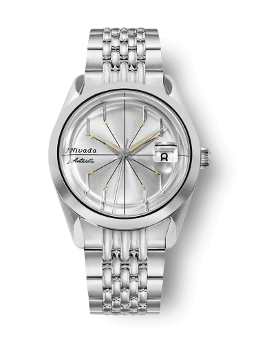 Męski srebrny zegarek Nivada Grenchen ze stalowym paskiem Antarctic Spider 32023A04 38MM Automatic