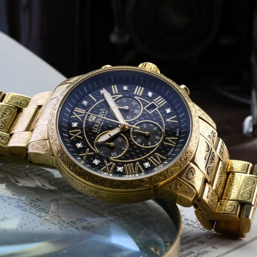 Men's gold Louis XVI watch with steel strap Palais Royale 1018 - Gold 43MM