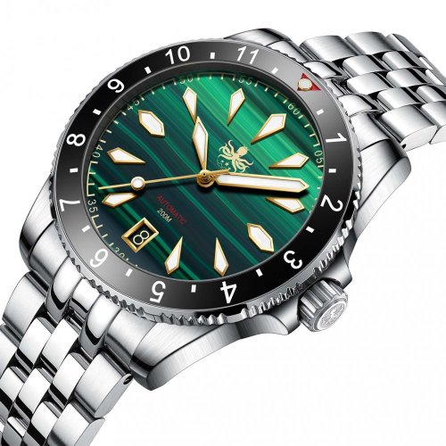 Ασημένιο ρολόι Phoibos Watches για άντρες με ιμάντα από χάλυβα Voyager PY035A - Automatic 39MM