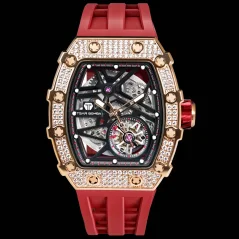 Zlaté  pánské hodinky Tsar Bomba Watch s gumovým páskem TB8209D - Silver / Red Automatic 43,5MM