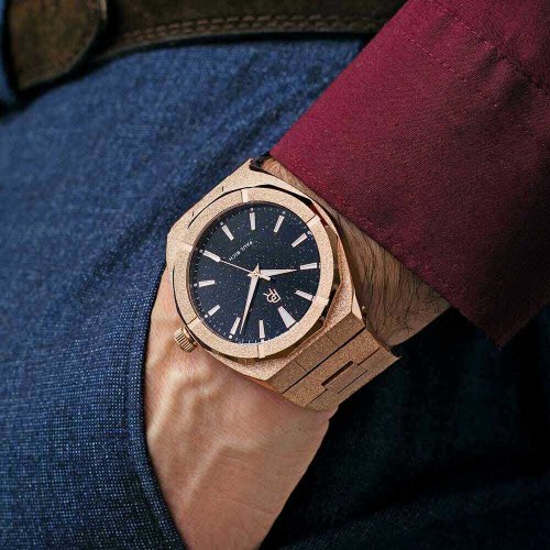 Růžovo zlaté pánské hodinky Paul Rich s ocelovým páskem Star Dust Frosted - Rose Gold 45MM