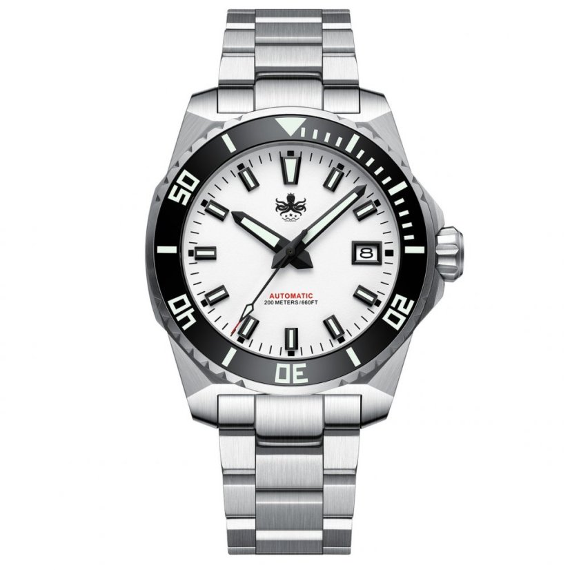 Men's silver Phoibos watch with steel strap Leviathan 200M - PY050E White Automatic 40MM