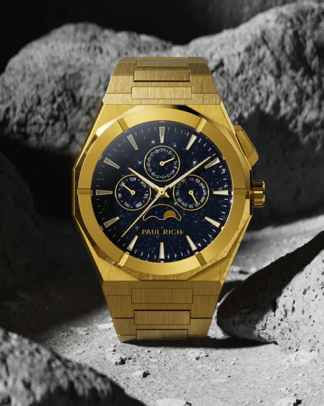 Relógio Paul Rich ouro para homem com bracelete em aço Star Dust II Moonphase - Gold 43MM