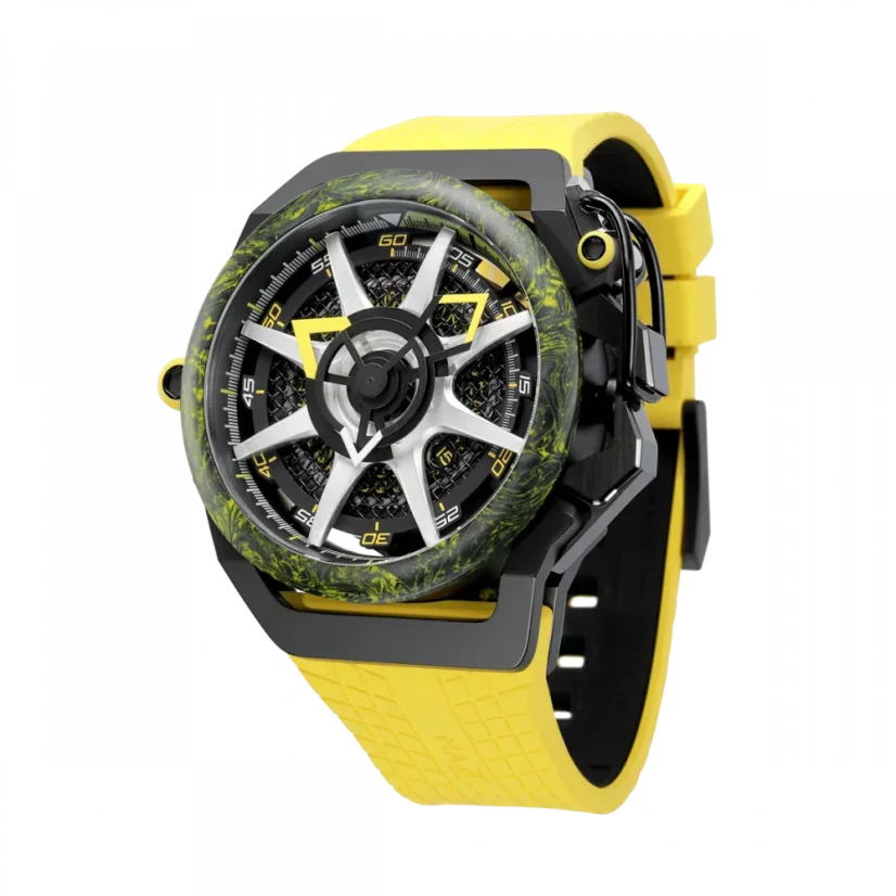 Men's Mazzucato black watch with rubber strap RIM Monza Black / Yellow - 48MM Automatic