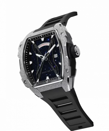 Strieborné pánske hodinky Paul Rich Watch s gumovým pásikom Frosted Astro Day & Date Abyss - Silver 42,5MM