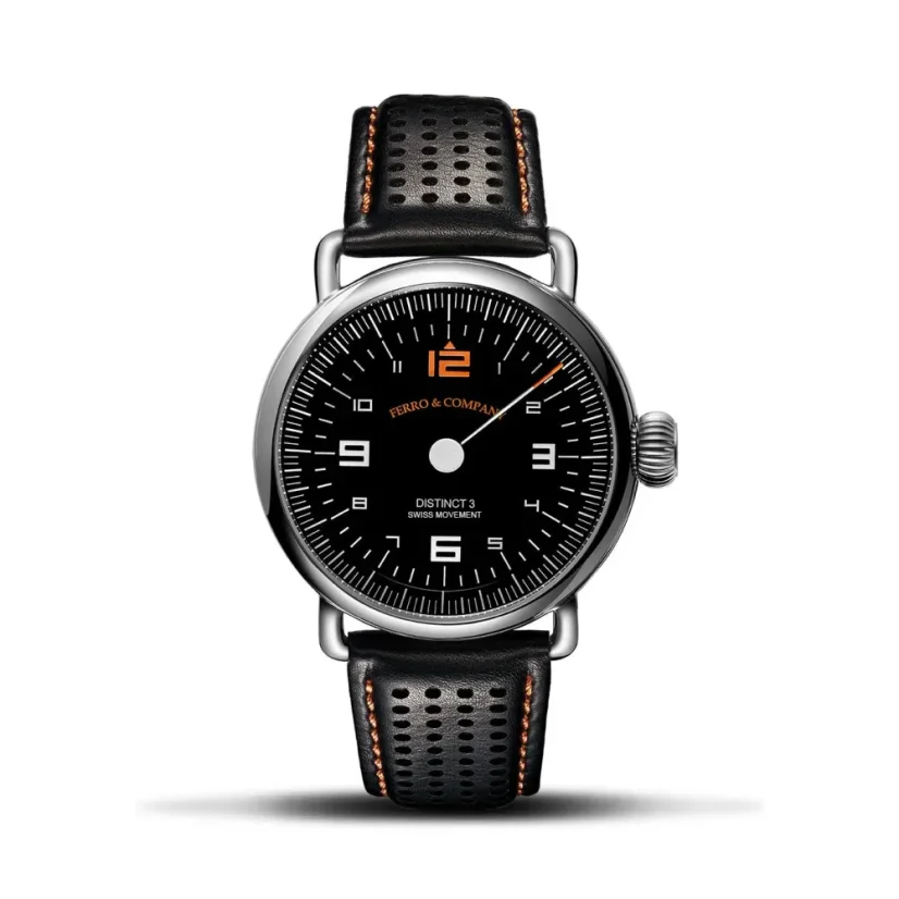 Stříbrné pánské hodinky Ferro & Company s koženým páskem Distinct 3 Petrol 42MM